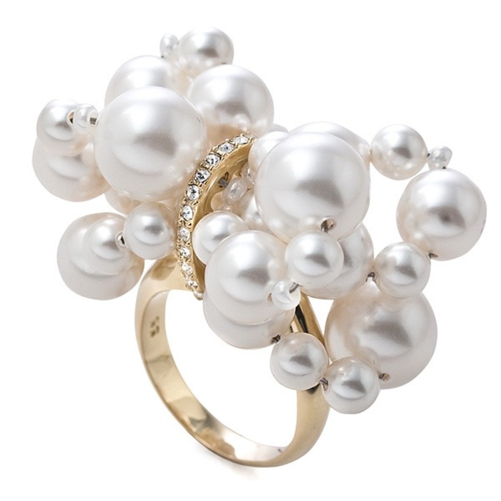 NEW SWAROVSKI DONATELLA GOLD PEARL CRYSTAL RING SZ 8